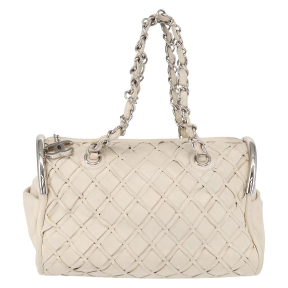 CHANEL Chain Shoulder Bag Leather White CC Auth 93890