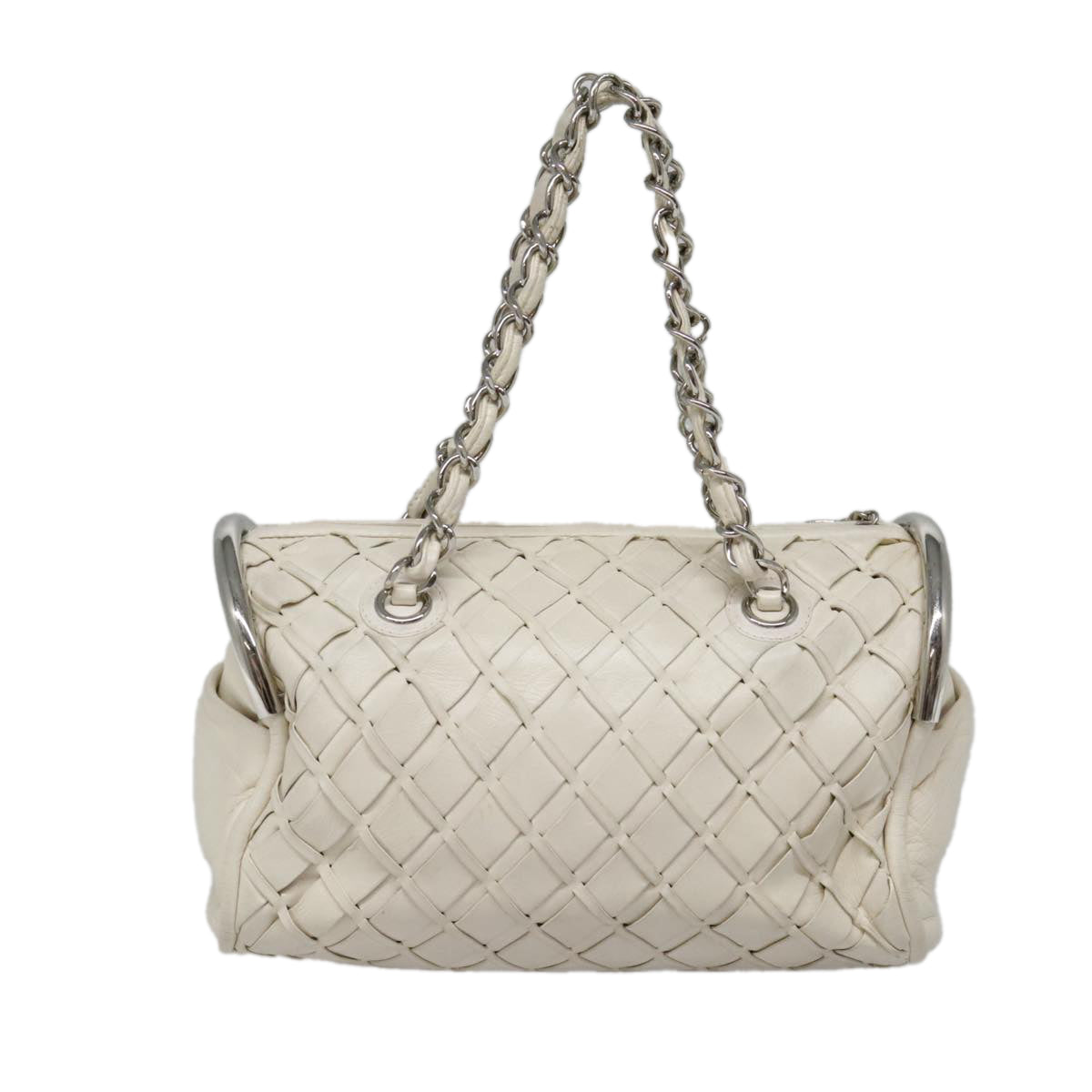 CHANEL Chain Shoulder Bag Leather White CC Auth 93890 - 0