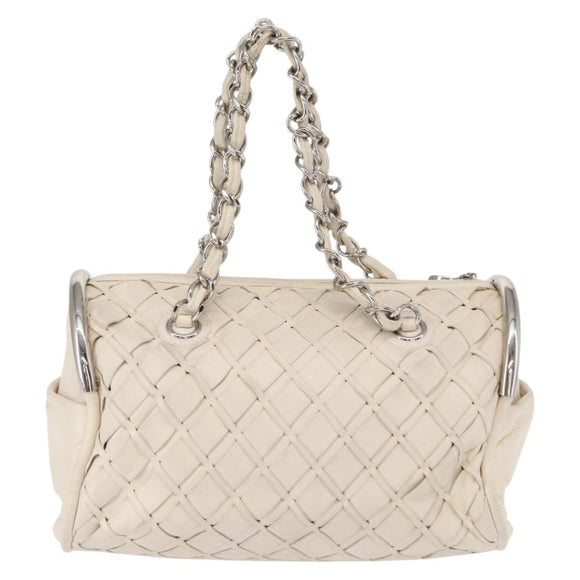 CHANEL Chain Shoulder Bag Leather White CC Auth 93890