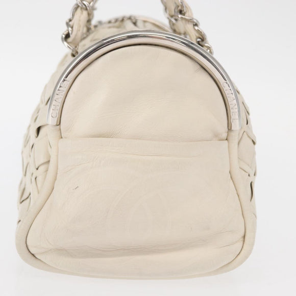 CHANEL Chain Shoulder Bag Leather White CC Auth 93890