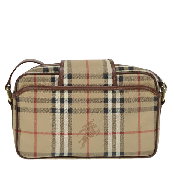 Burberrys Nova Check Shoulder Bag PVC Beige Gold Auth 93955