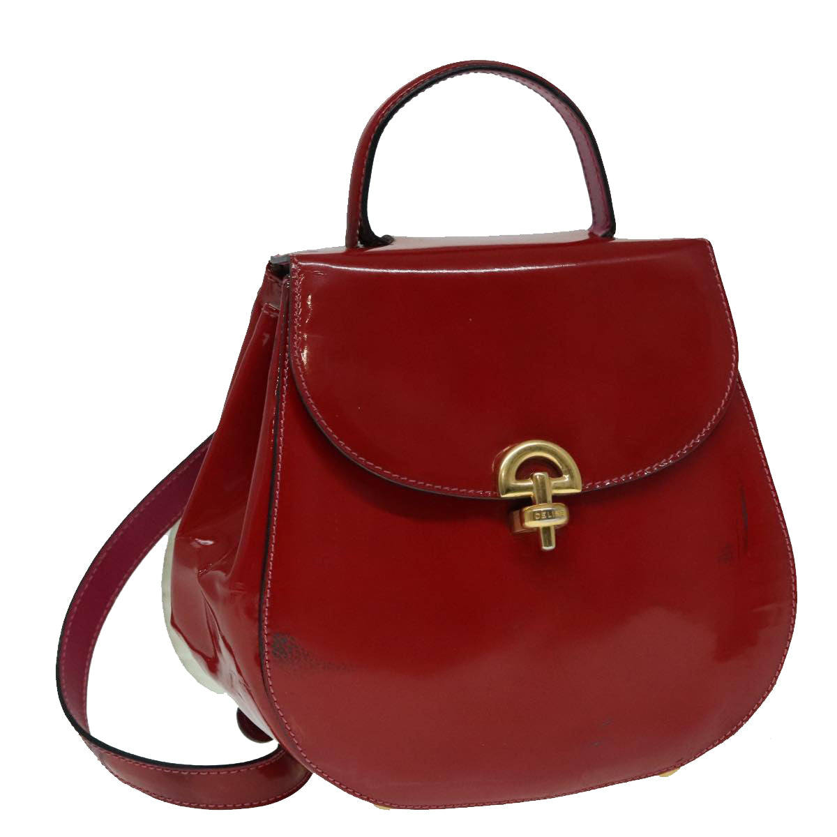 CELINE Backpack Enamel Red Gold Auth 93985