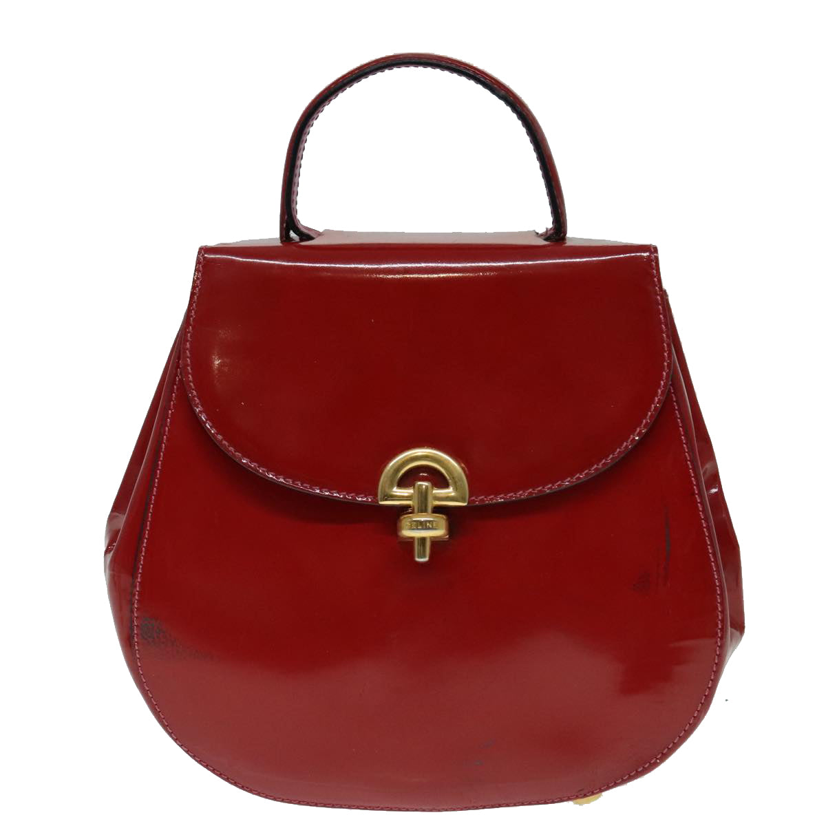 CELINE Backpack Enamel Red Gold Auth 93985