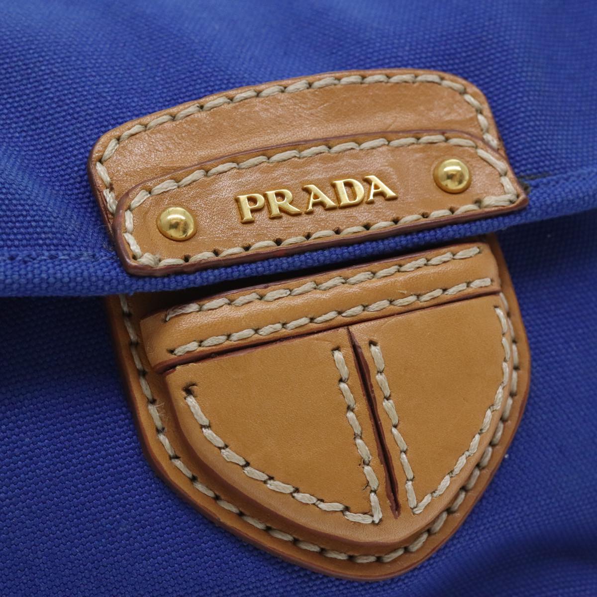 PRADA Shoulder Bag Canvas Blue Gold Auth 93988