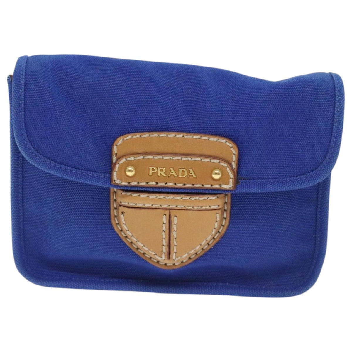 PRADA Shoulder Bag Canvas Blue Gold Auth 93988