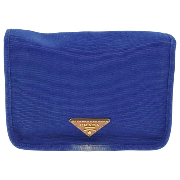 PRADA Shoulder Bag Canvas Blue Gold Auth 93988