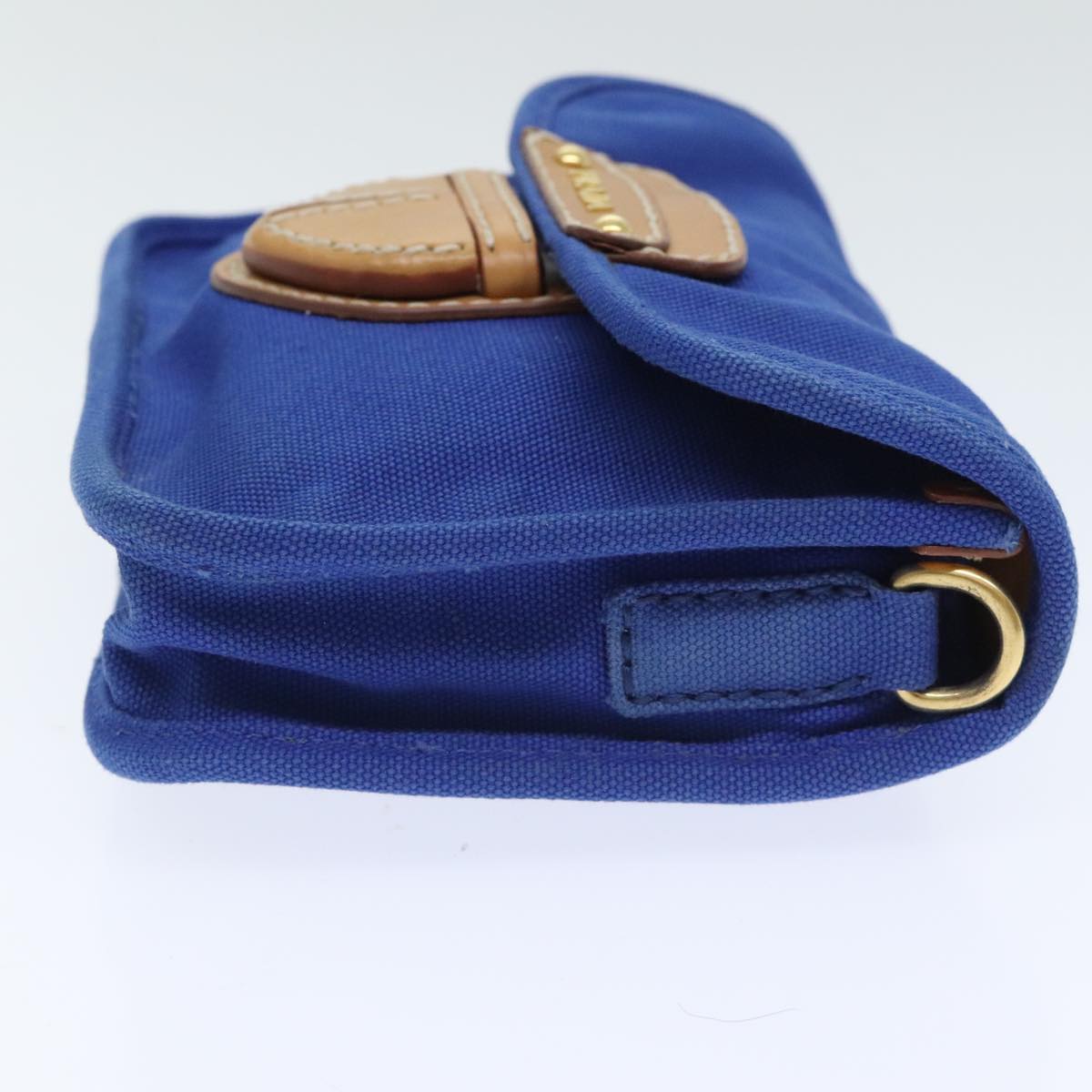 PRADA Shoulder Bag Canvas Blue Gold Auth 93988