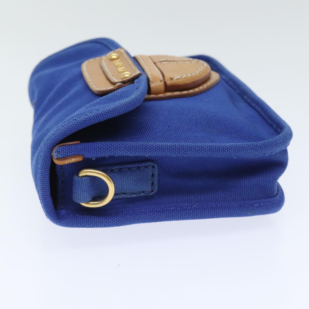 PRADA Shoulder Bag Canvas Blue Gold Auth 93988