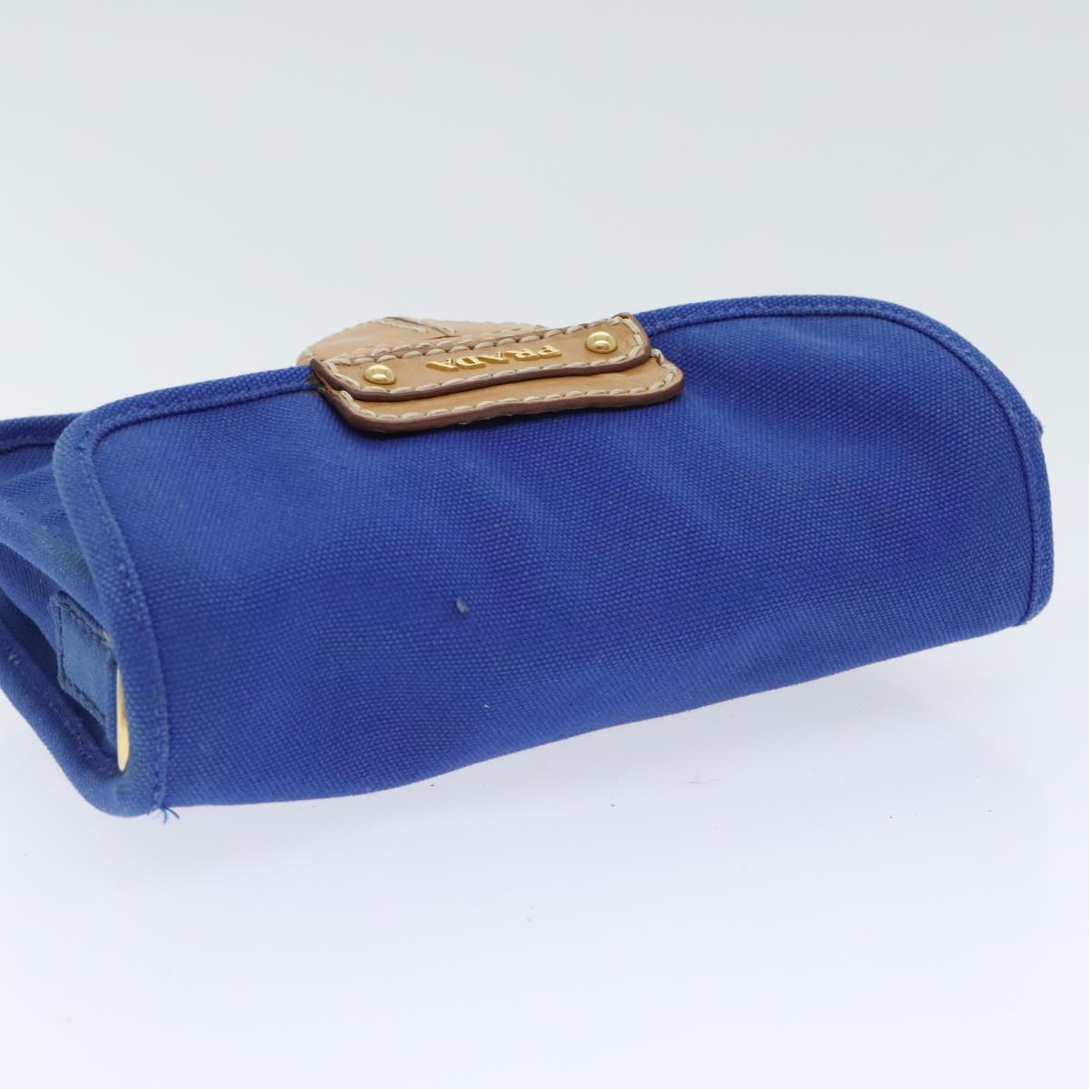 PRADA Shoulder Bag Canvas Blue Gold Auth 93988