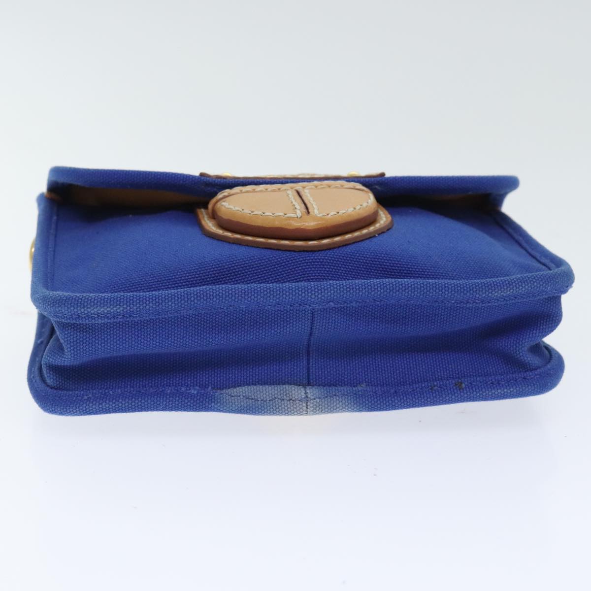 PRADA Shoulder Bag Canvas Blue Gold Auth 93988