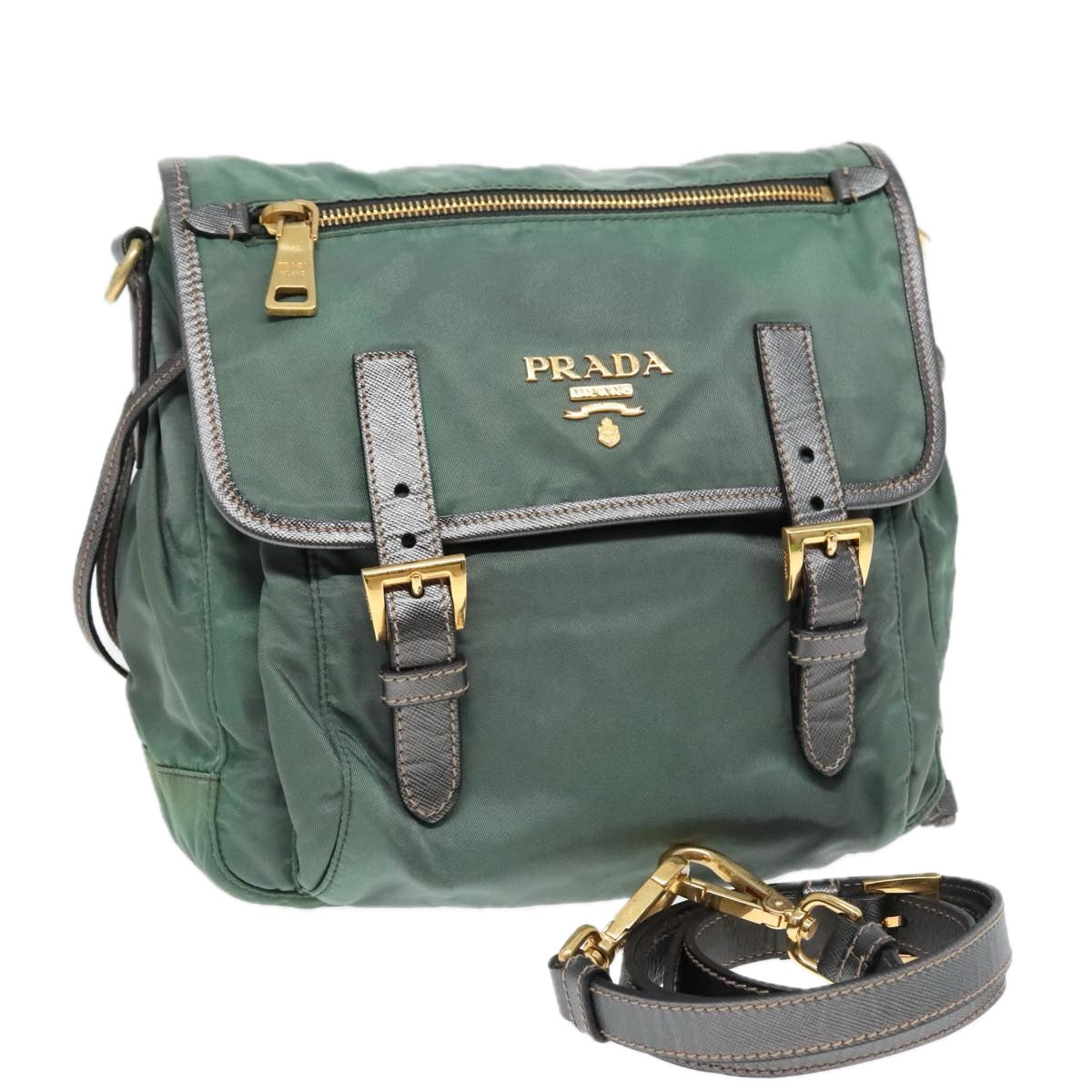 PRADA Shoulder Bag Nylon Green Auth 93999