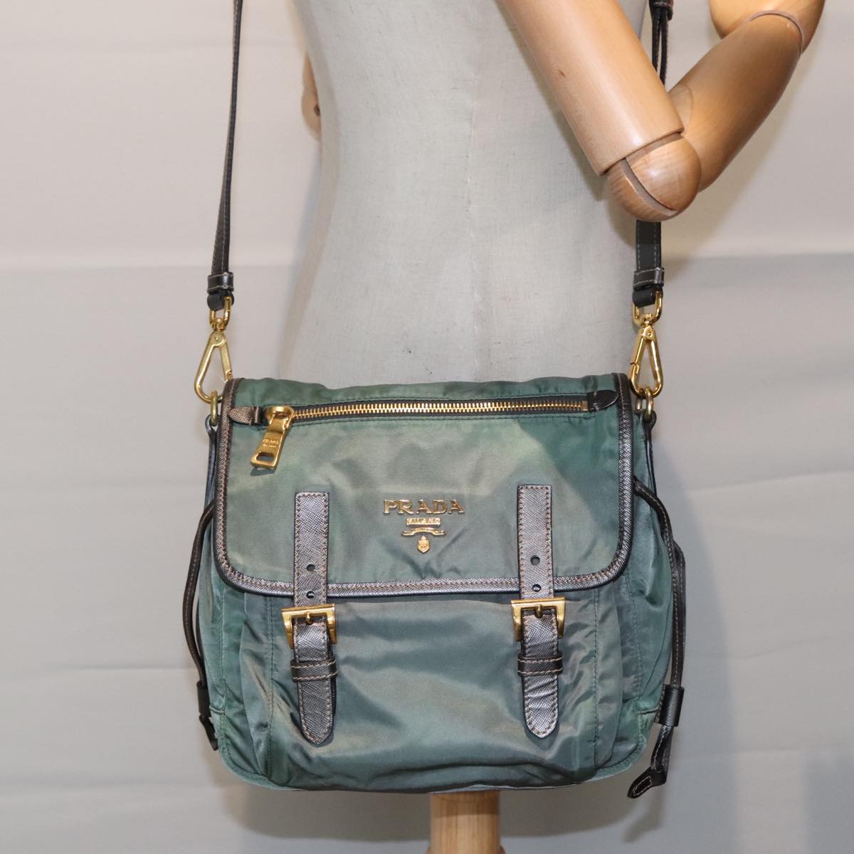 PRADA Shoulder Bag Nylon Green Auth 93999