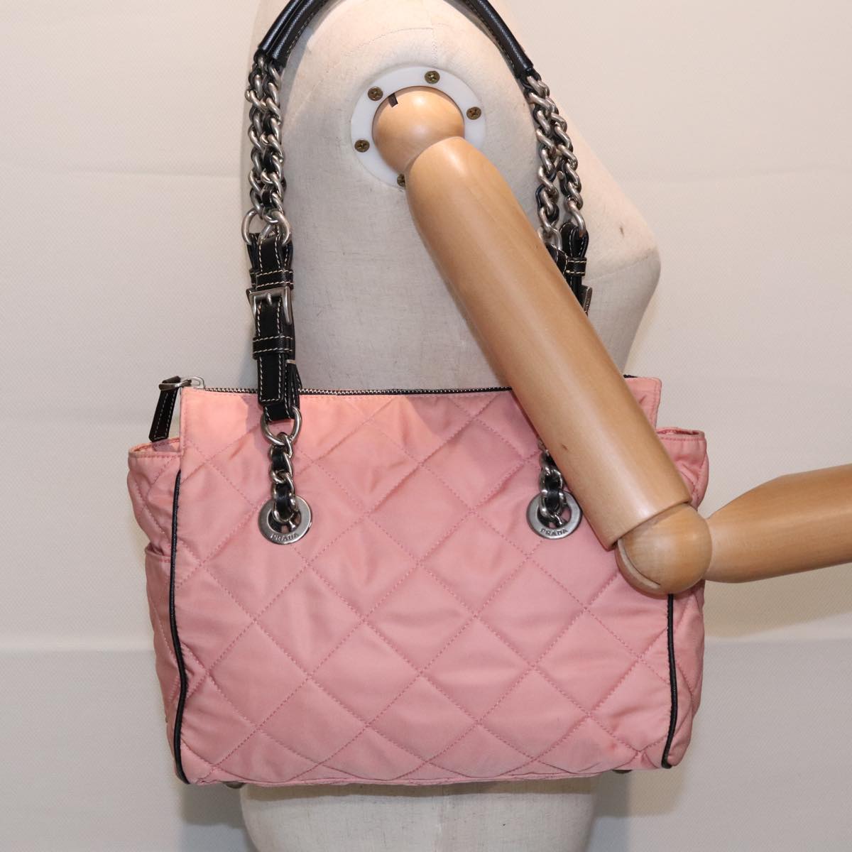 PRADA Quilted Chain Shoulder Bag Nylon Pink Auth 94001