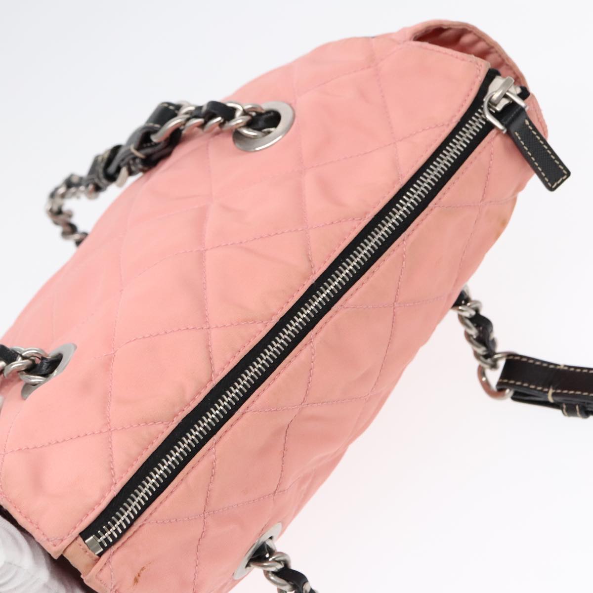 PRADA Quilted Chain Shoulder Bag Nylon Pink Auth 94001