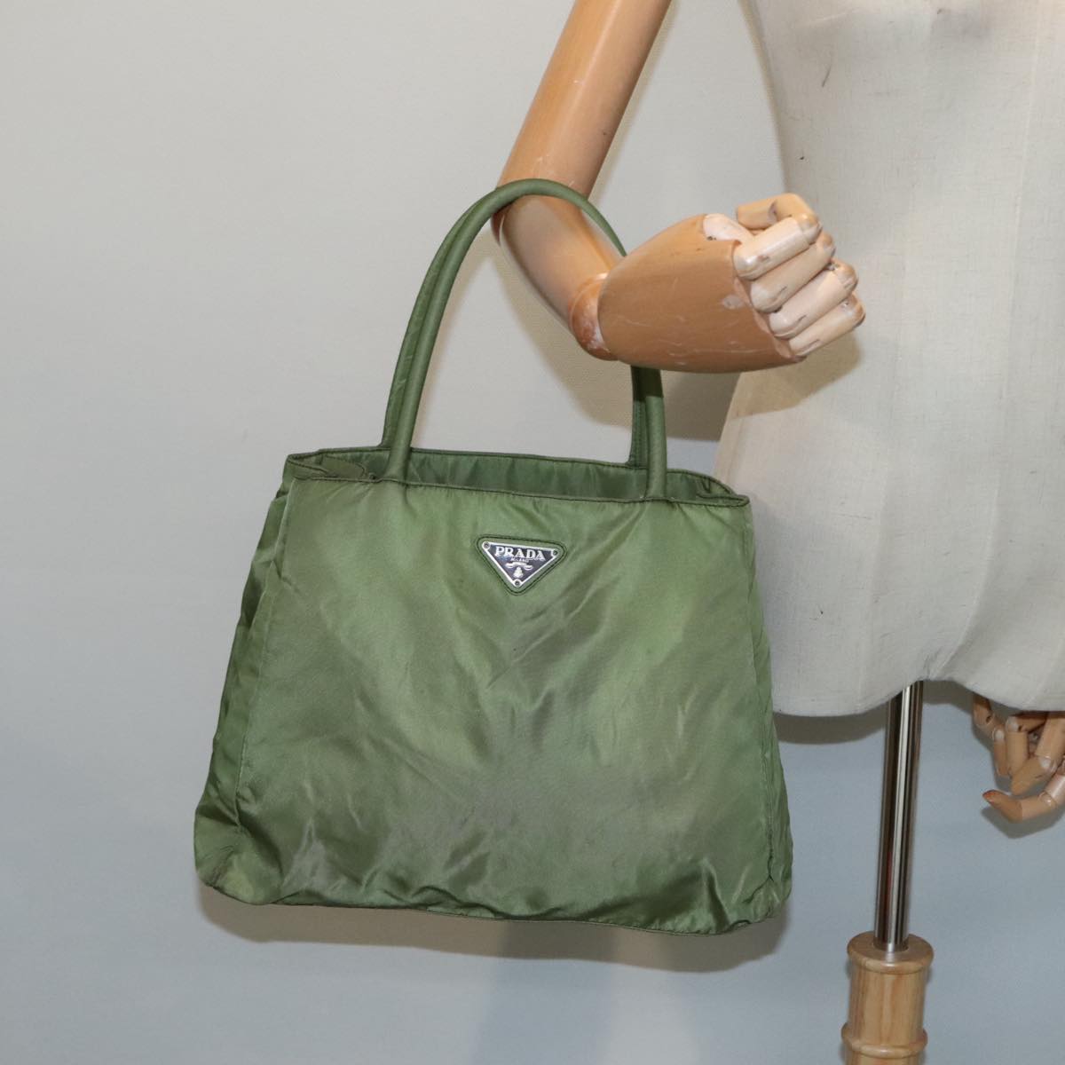 PRADA Hand Bag Nylon Khaki Auth 94002