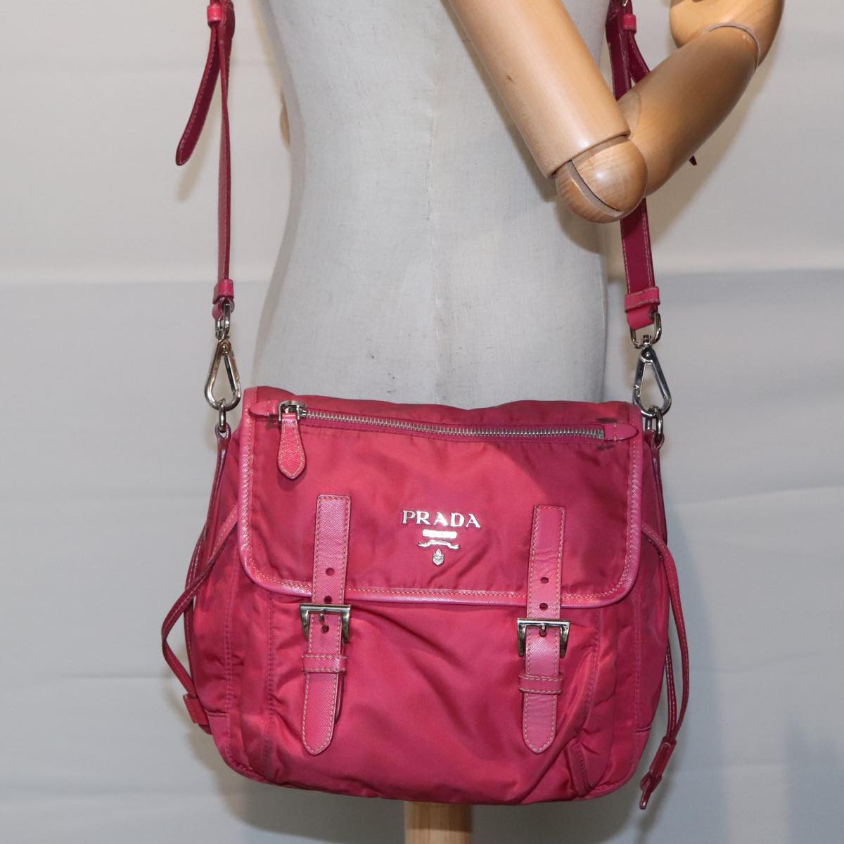 PRADA Shoulder Bag Nylon Pink Auth 94004