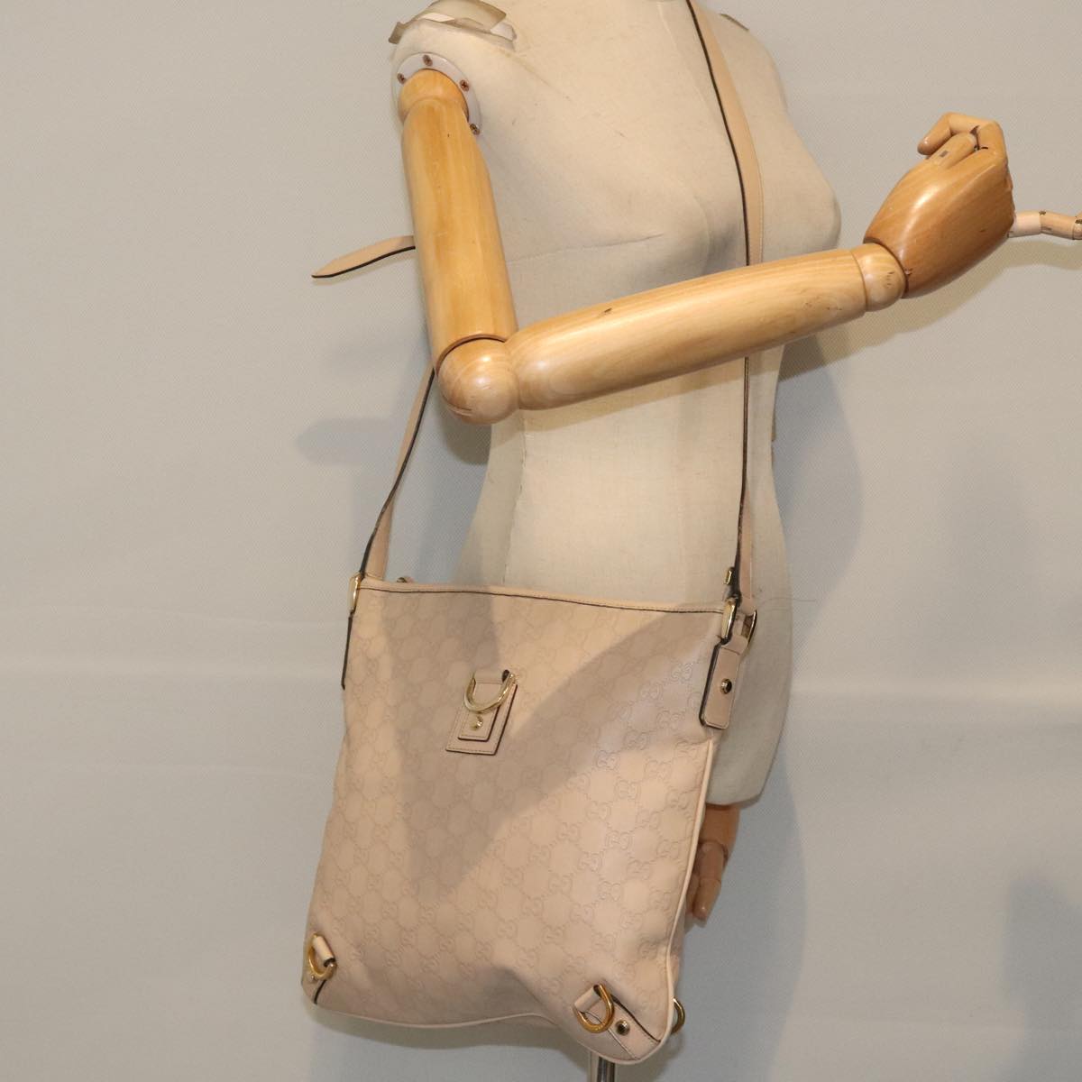 GUCCI GG Canvas Guccissima Shoulder Bag Beige Gold 131326 Auth 94007