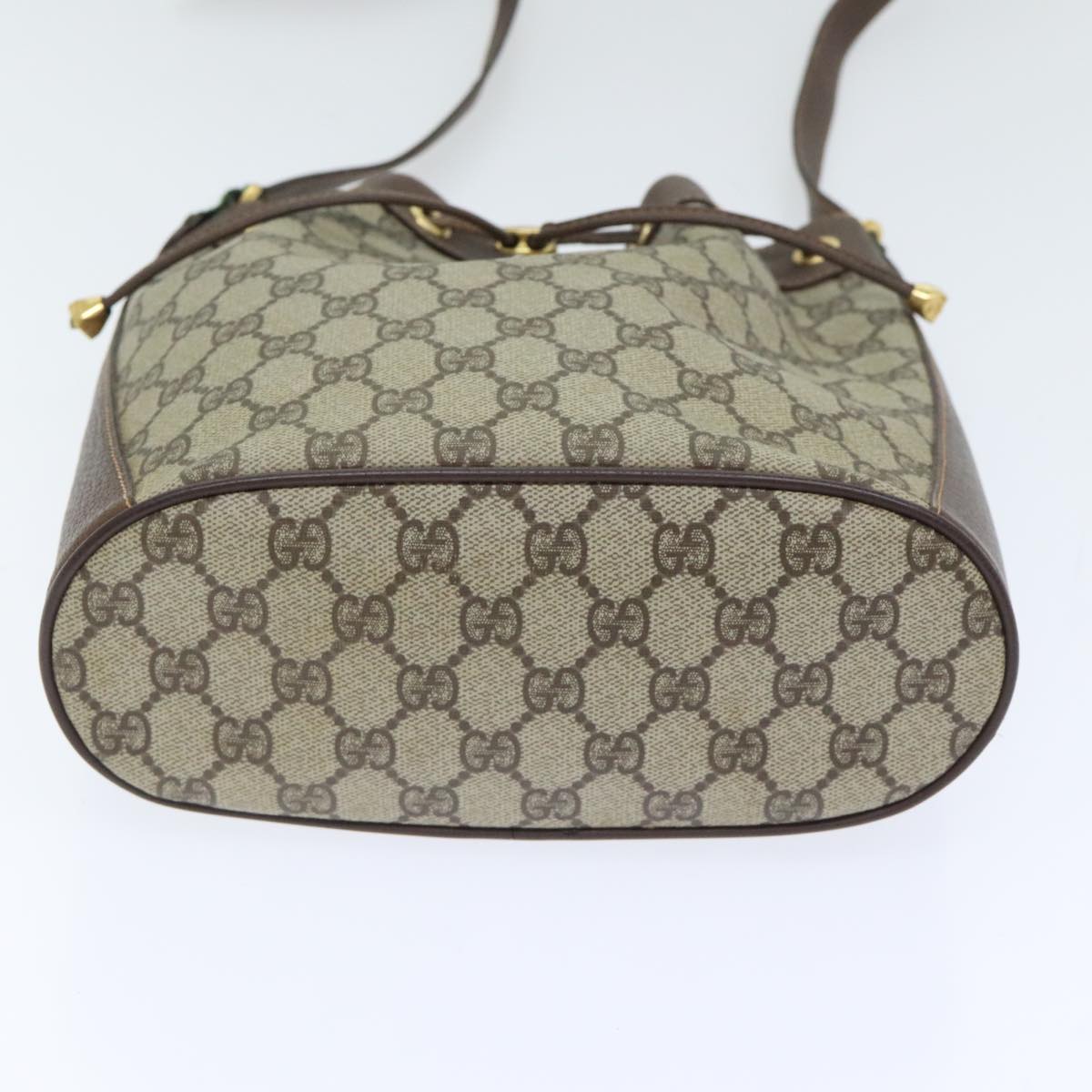 GUCCI GG Canvas Web Sherry Line Shoulder Bag PVC Leather Beige Green Auth 94008