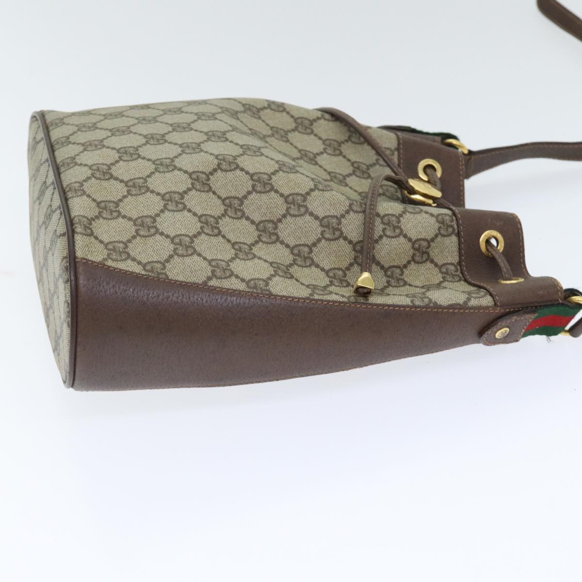 GUCCI GG Canvas Web Sherry Line Shoulder Bag PVC Leather Beige Green Auth 94008