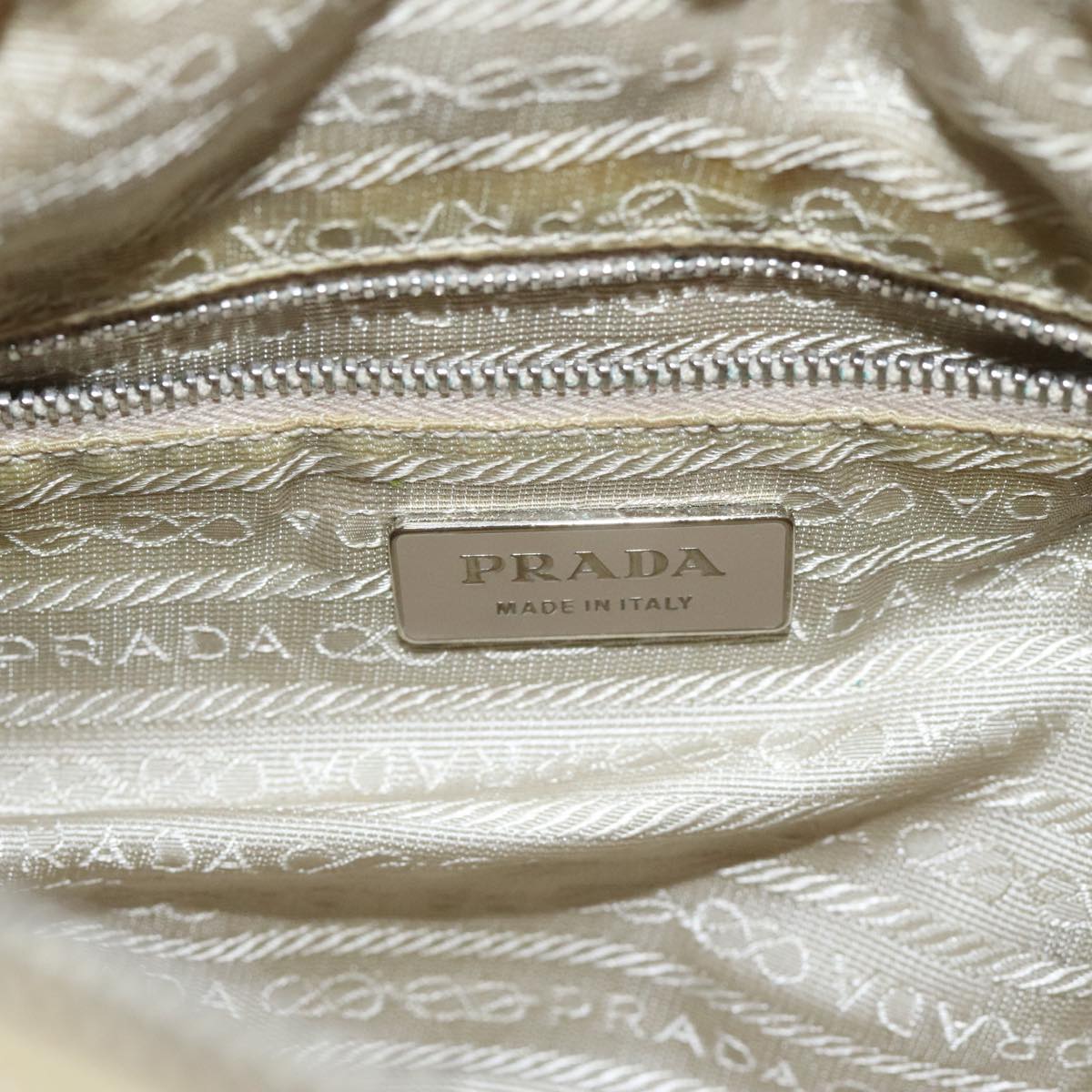 PRADA Shoulder Bag Nylon Beige Silver Auth 94013