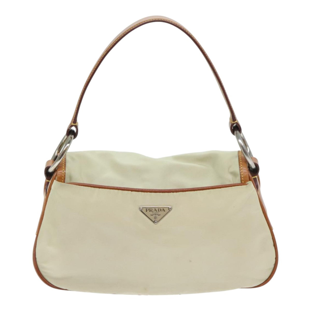 PRADA Shoulder Bag Nylon Beige Silver Auth 94013 - 0