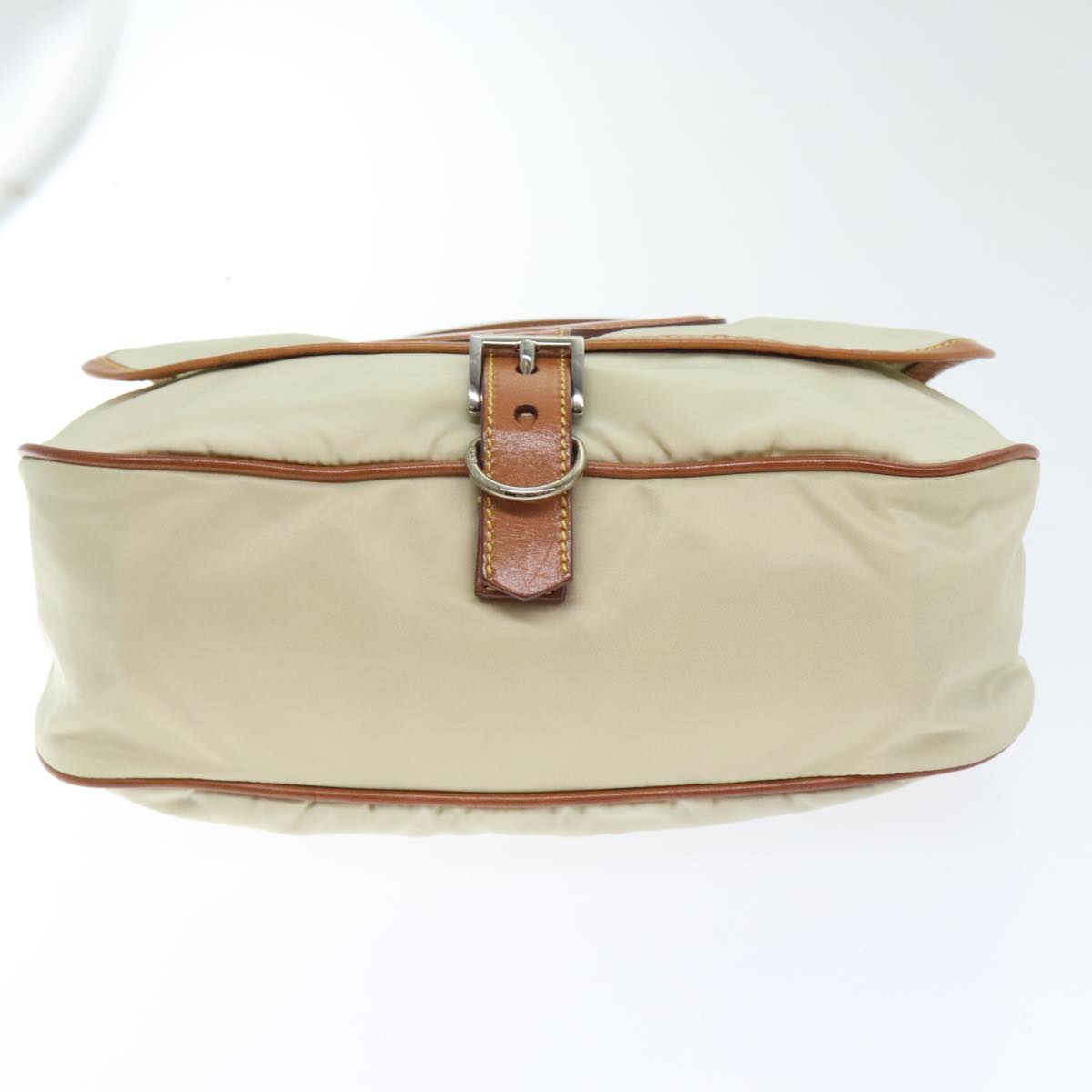 PRADA Shoulder Bag Nylon Beige Silver Auth 94013