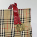 Burberrys Nova Check Tote Bag Canvas Leather Beige Gold Red Auth 94015-10