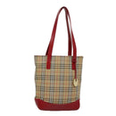 Burberrys Nova Check Tote Bag Canvas Leather Beige Gold Red Auth 94015-1