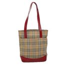 Burberrys Nova Check Tote Bag Canvas Leather Beige Gold Red Auth 94015-2