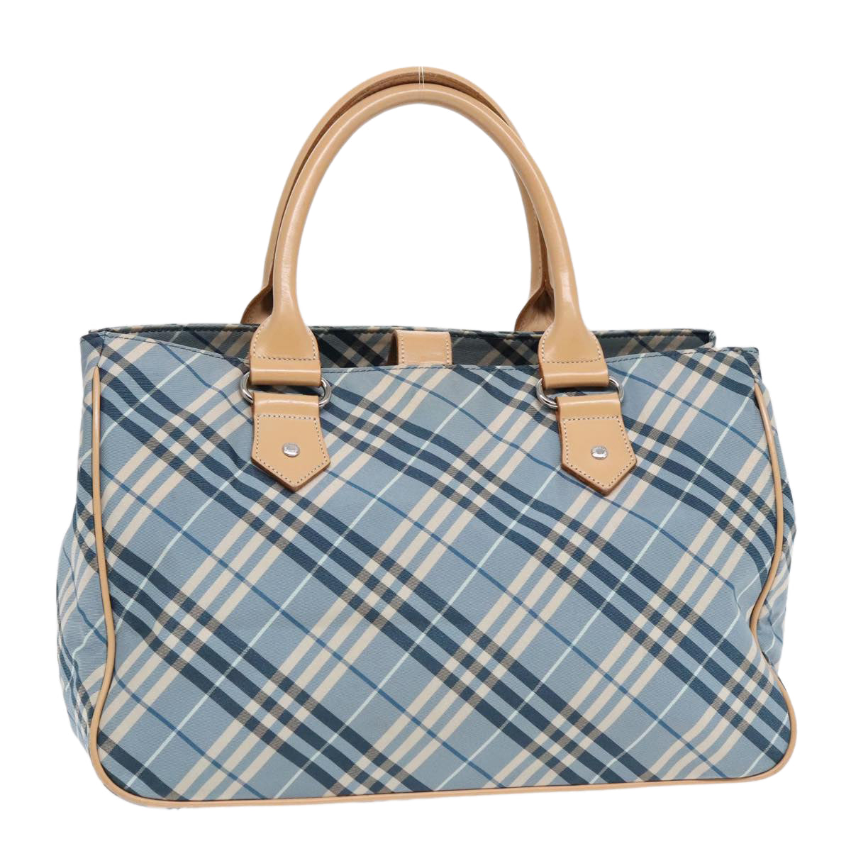 BURBERRY Nova Check Blue Label Tote Bag Nylon Leather Blue Silver Auth 94016