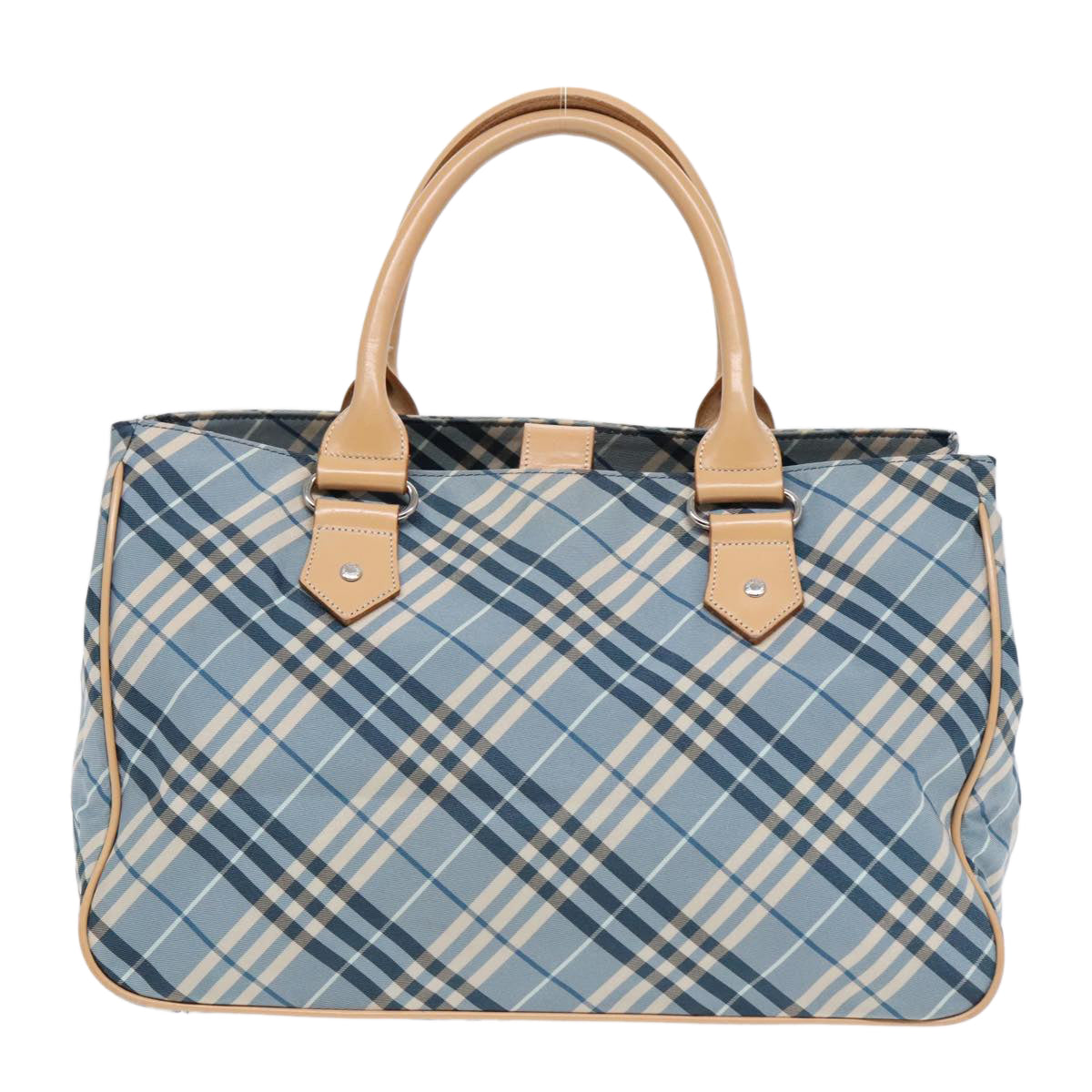 BURBERRY Nova Check Blue Label Tote Bag Nylon Leather Blue Silver Auth 94016