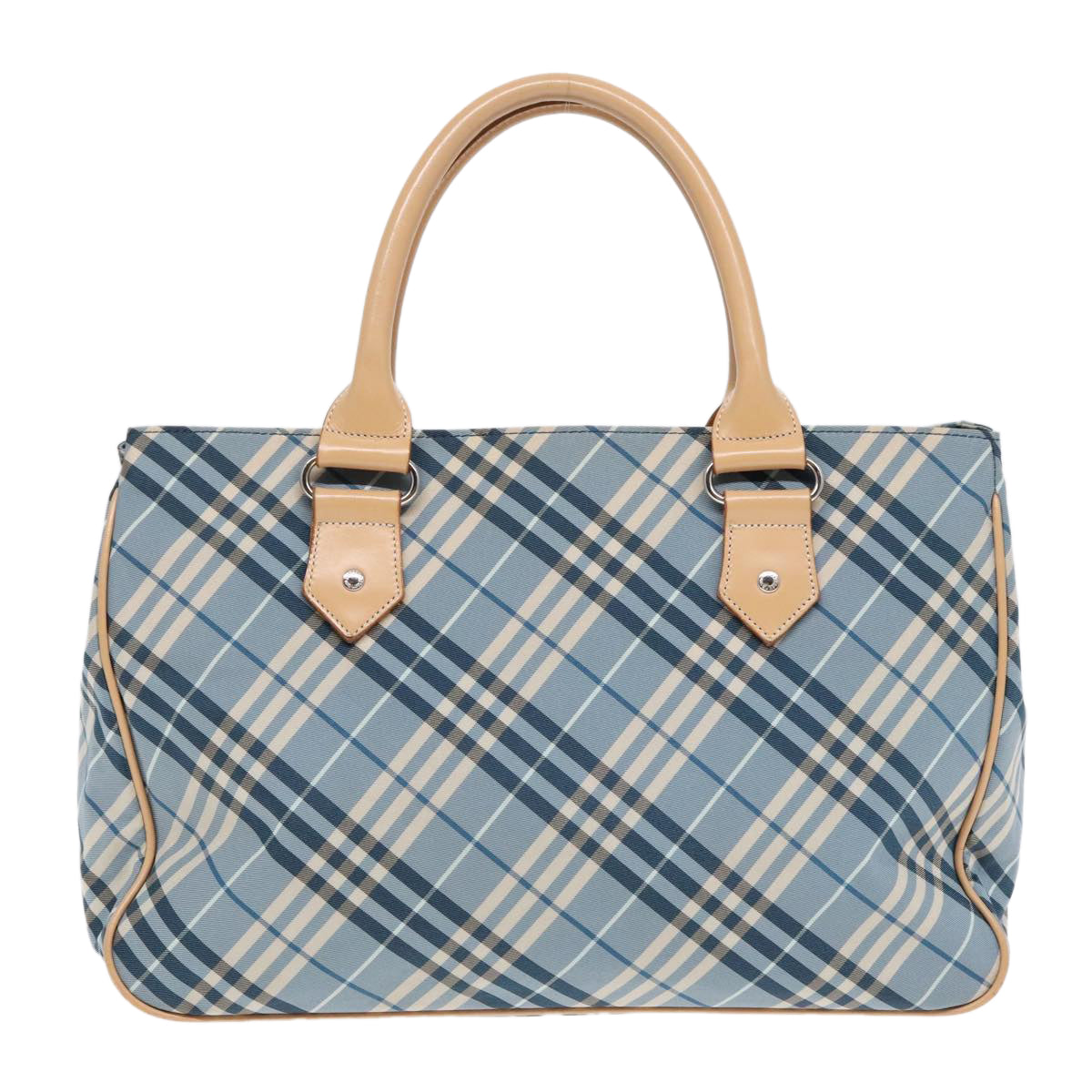 BURBERRY Nova Check Blue Label Tote Bag Nylon Leather Blue Silver Auth 94016 - 0