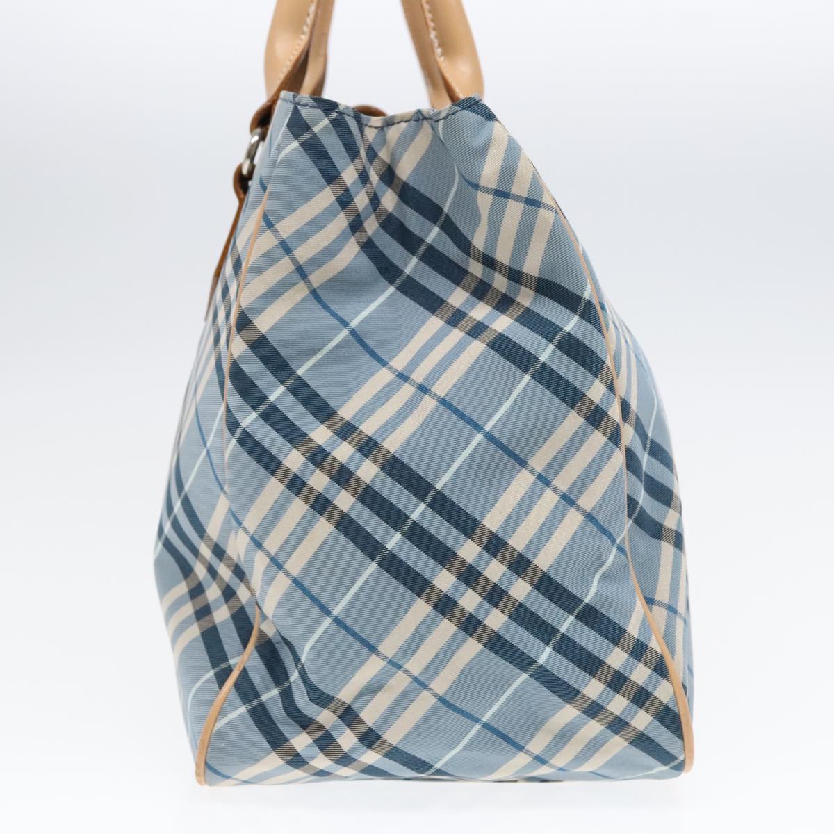 BURBERRY Nova Check Blue Label Tote Bag Nylon Leather Blue Silver Auth 94016