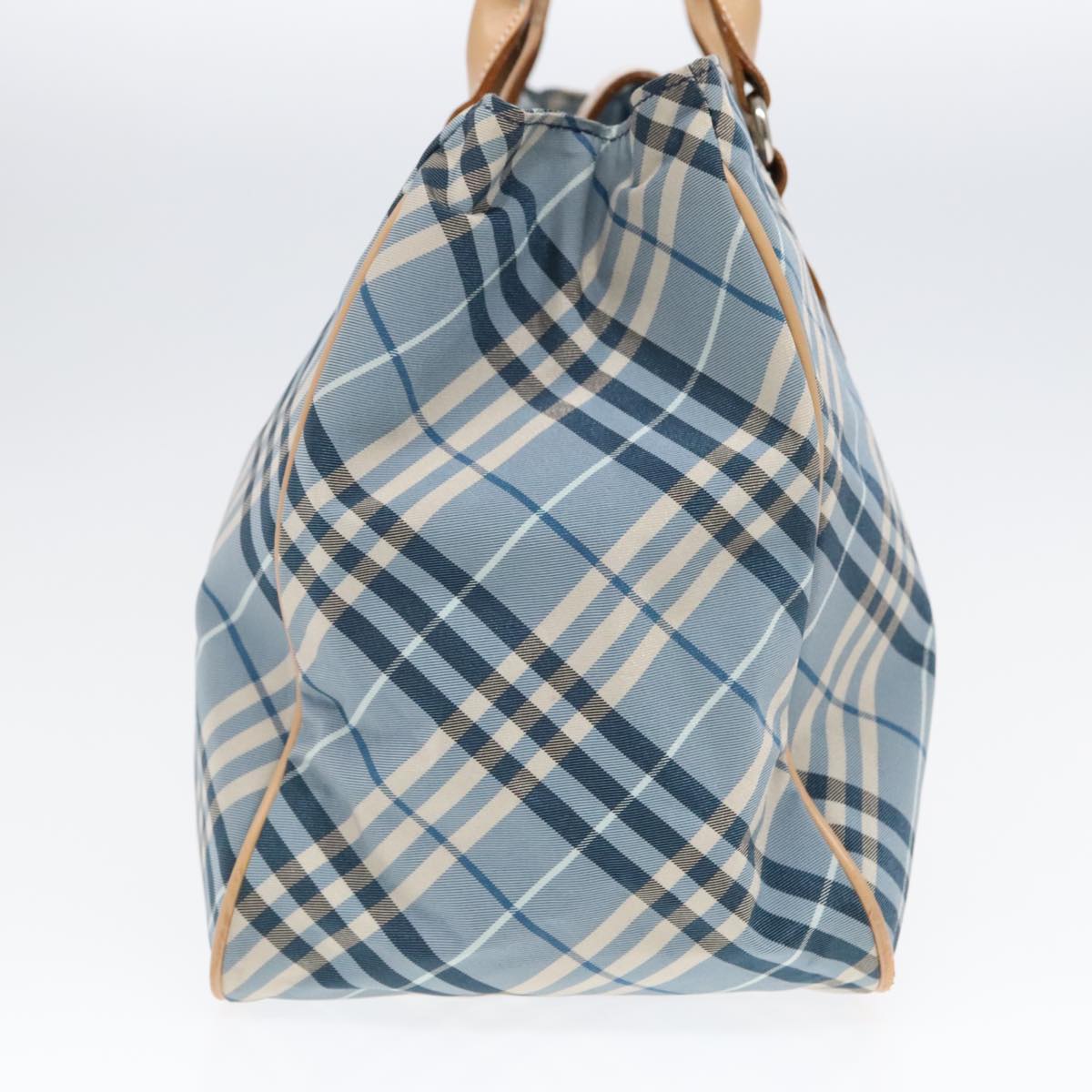 BURBERRY Nova Check Blue Label Tote Bag Nylon Leather Blue Silver Auth 94016