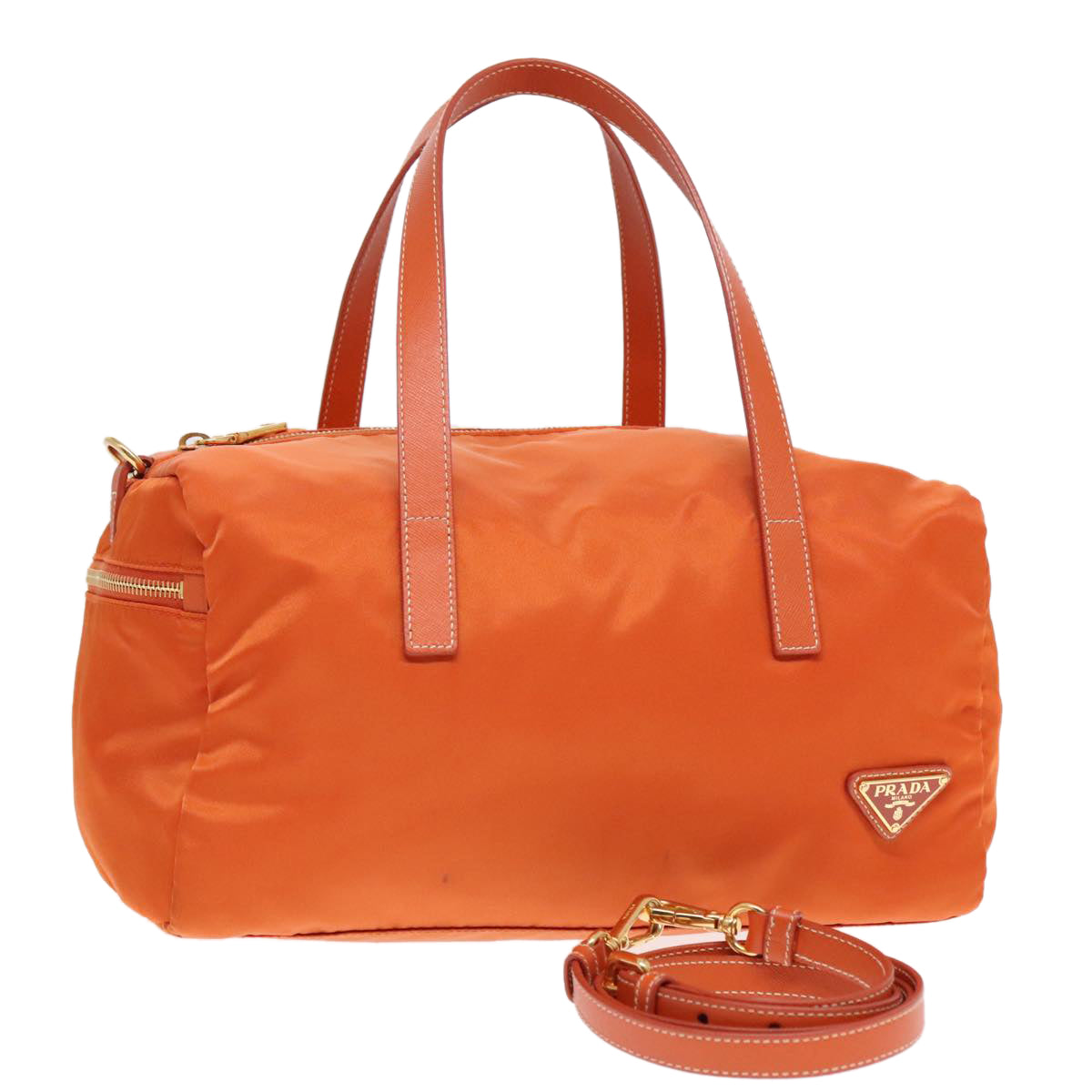 PRADA Boston Bag Nylon 2way Orange Gold Auth 94020