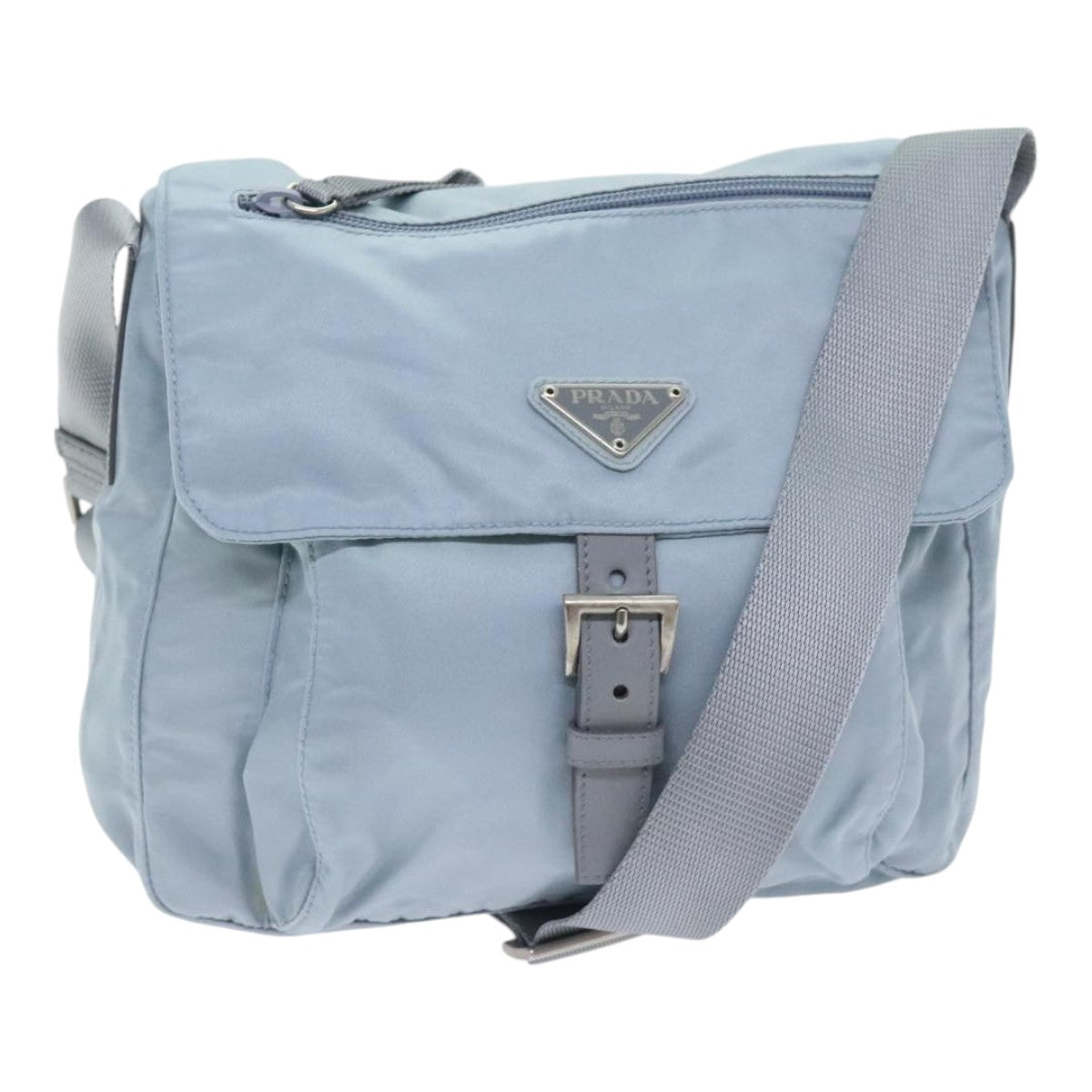 PRADA Shoulder Bag Nylon Light Blue Silver Auth 94021