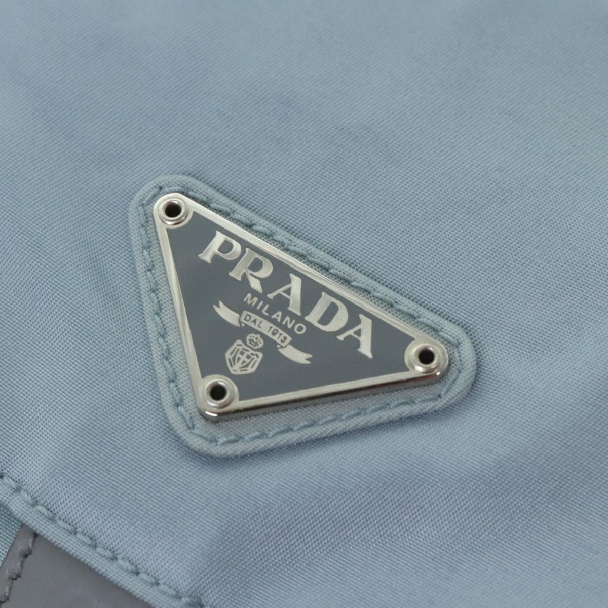 PRADA Shoulder Bag Nylon Light Blue Silver Auth 94021