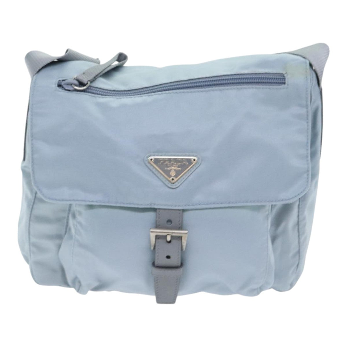 PRADA Shoulder Bag Nylon Light Blue Silver Auth 94021