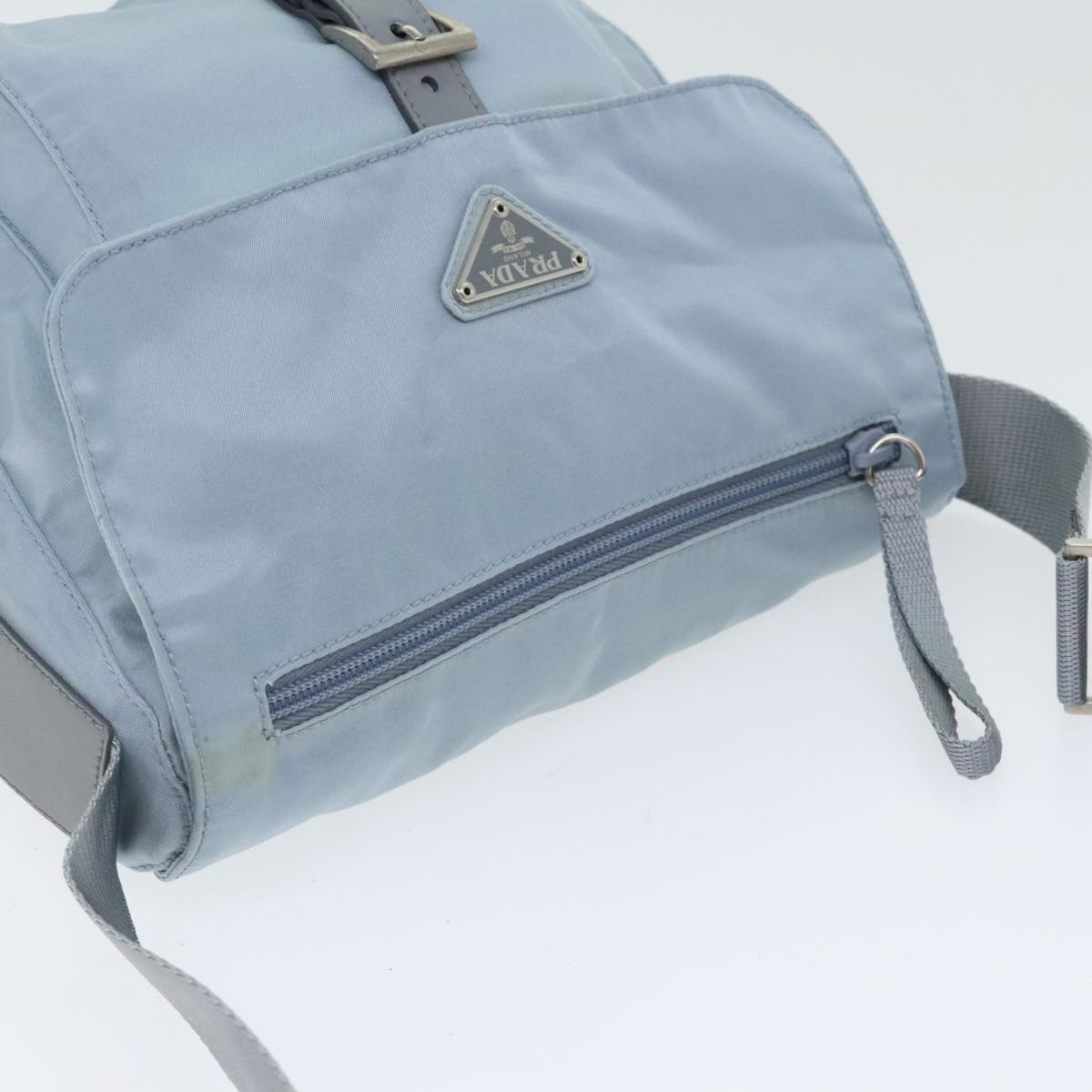 PRADA Shoulder Bag Nylon Light Blue Silver Auth 94021