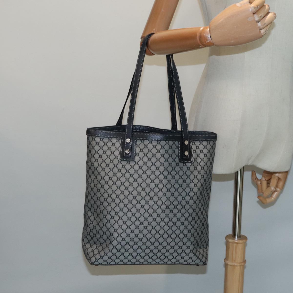 CELINE Macadam Canvas Tote Bag Gray Silver Auth 94023