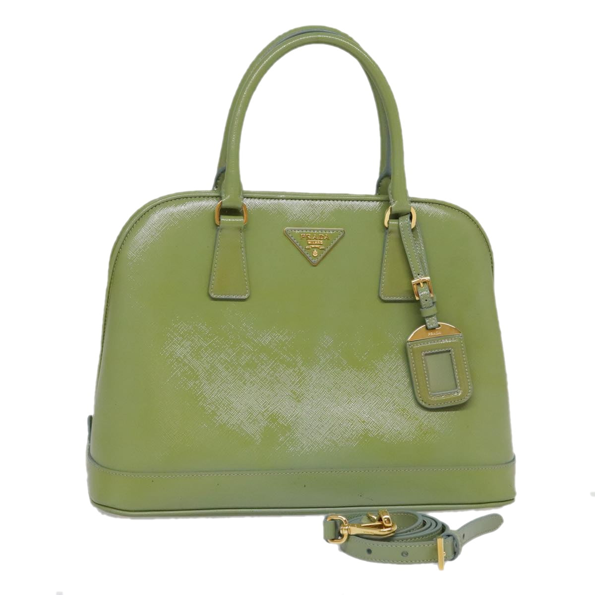 PRADA Hand Bag Safiano leather 2way Green Gold Auth 94025