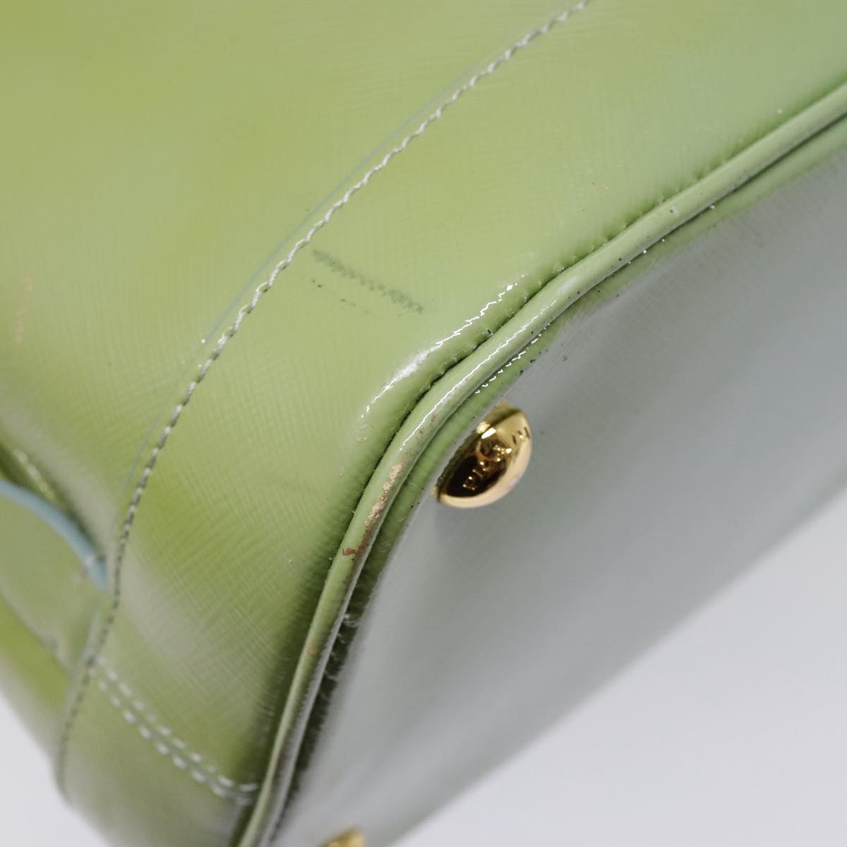 PRADA Hand Bag Safiano leather 2way Green Gold Auth 94025