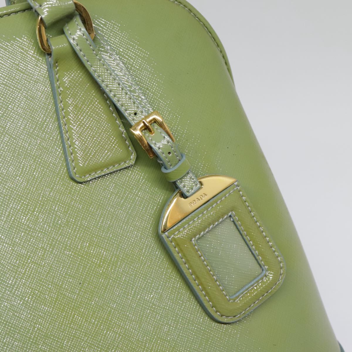 PRADA Hand Bag Safiano leather 2way Green Gold Auth 94025