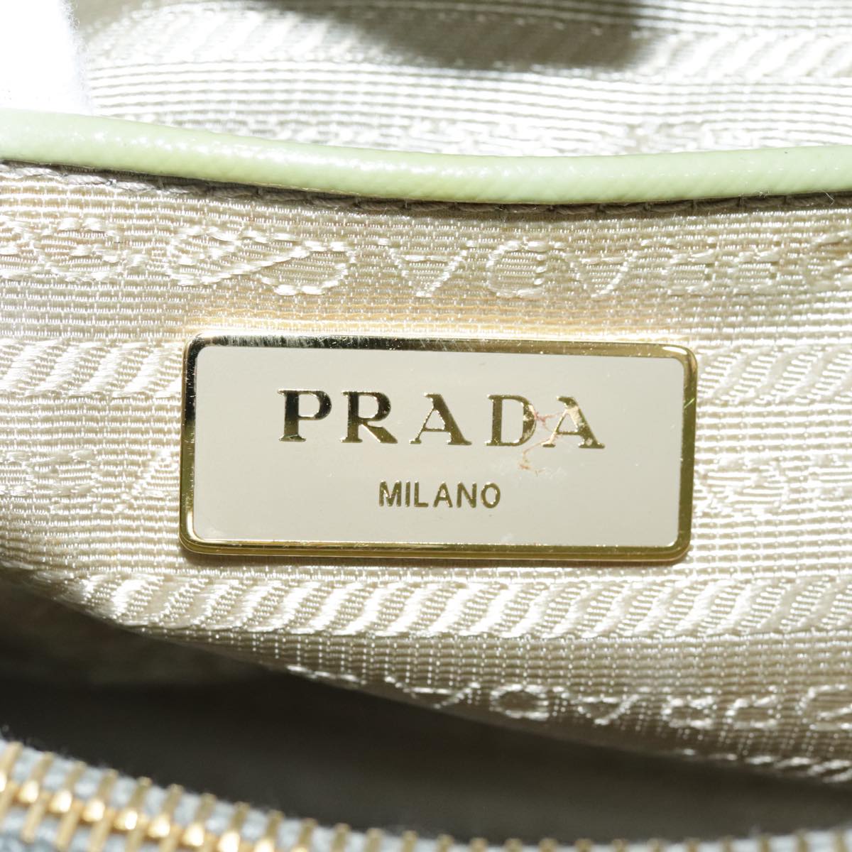 PRADA Hand Bag Safiano leather 2way Green Gold Auth 94025