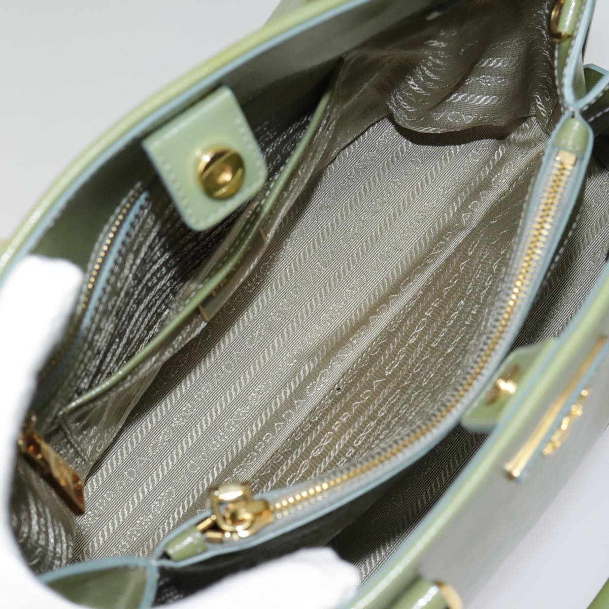 PRADA Hand Bag Safiano leather 2way Green Gold Auth 94025