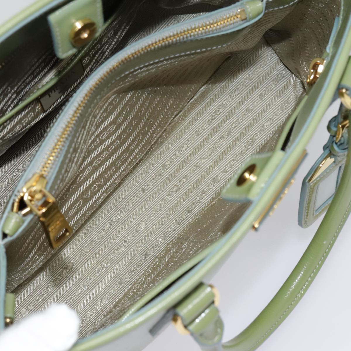 PRADA Hand Bag Safiano leather 2way Green Gold Auth 94025