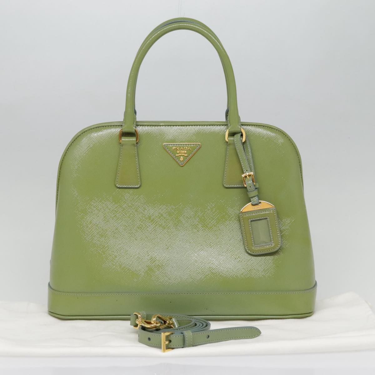 PRADA Hand Bag Safiano leather 2way Green Gold Auth 94025