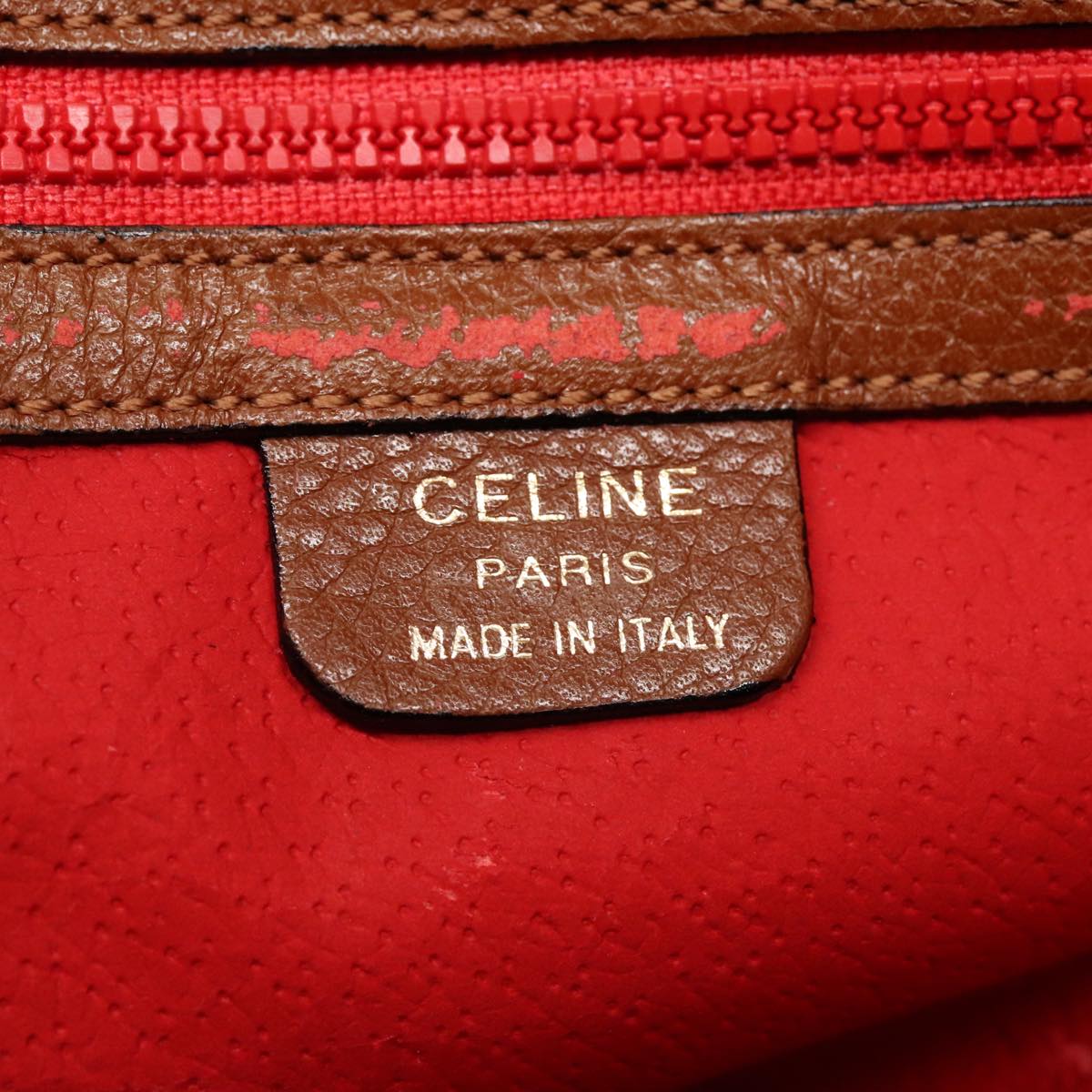 CELINE Hand Bag Leather 2way Gold Brown Auth 94027