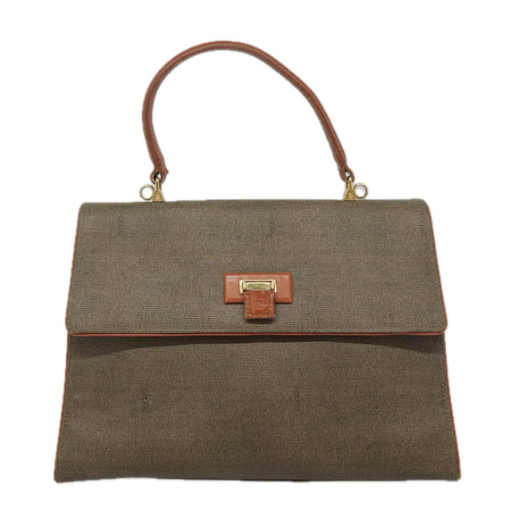 FENDI Hand Bag PVC 2way Gold Brown Auth 94029