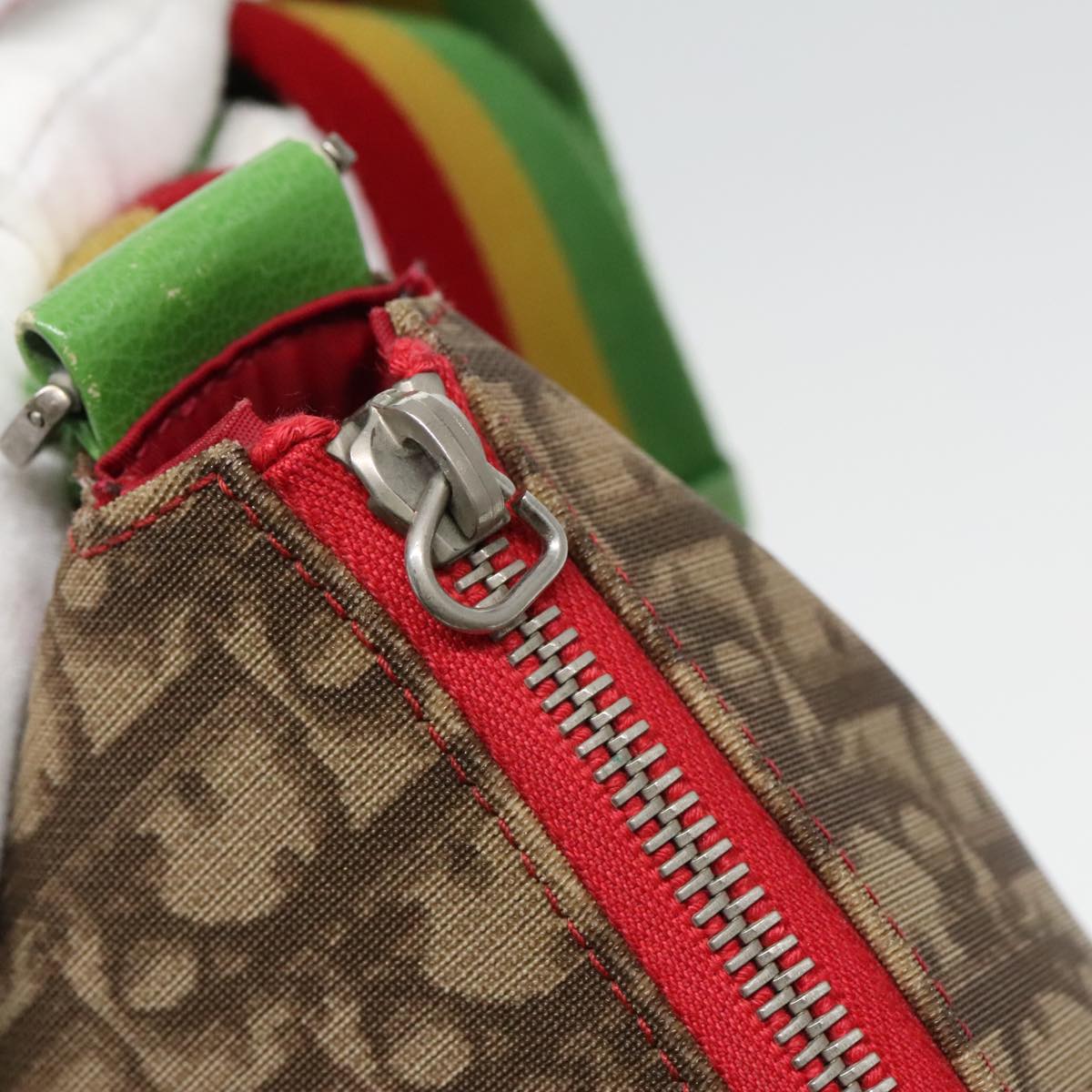 Christian Dior Trotter Canvas Shoulder Bag Rasta Color Beige Auth 94034